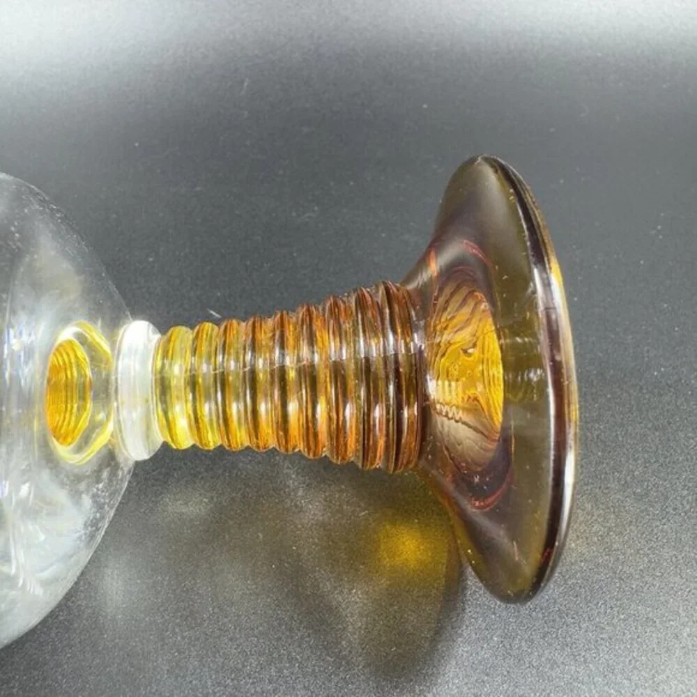 Vintage Roemer Glasses Cups Beehive Stems Glasses Set 2 Flashed‎ Amber Glass VTG